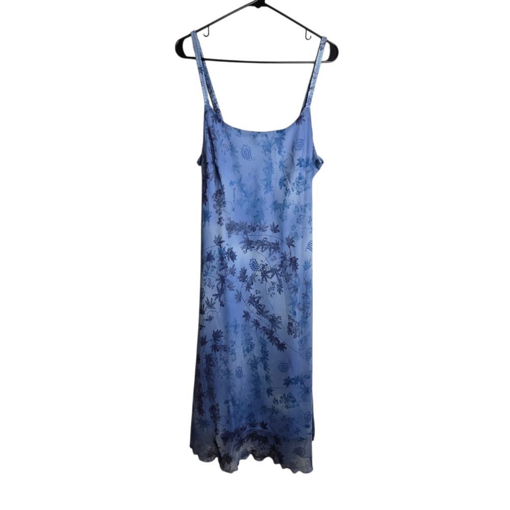 Vintage NWT 90s Y2K Blue Floral Midi Slip Dress Whimsigoth Size 10 Romantic